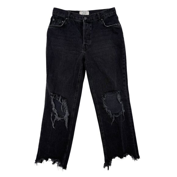 Free People Maggie Straight Jean Size 28 Black High Waist We The Free Button Fly - Picture 1 of 9